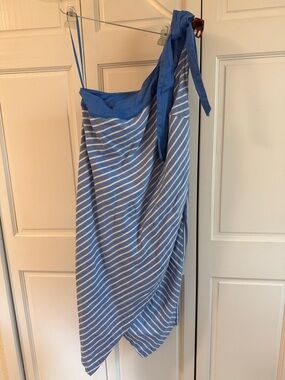 Lane Bryant Blue and White One-Shoulder Striped Dress